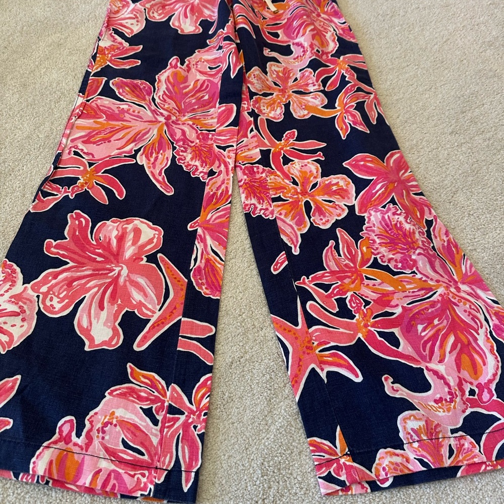 Lilly Pulitzer Bright Navy Via Sunny engineered linen beach pants - Picture 5 of 6